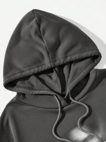SHEIN EZwear Abstract Portrait Print Oversized Women's Hooded Sweatshirt For Fall Winter - Dark Grey - View 3