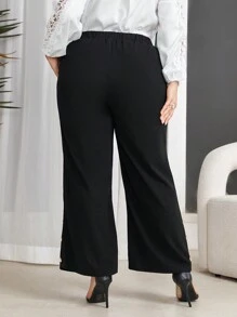 Mulvari Plus Size Solid Colored Slanted Pocket Suit Pants
