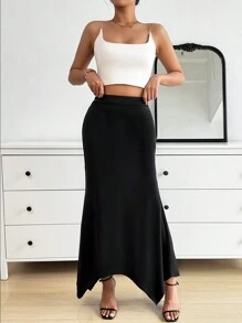 SHEIN Privé 女士情人节不对称下摆鱼尾裙 - 黑色 - 查看 5