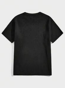 ROMWE MEN Street Life Men's Cartoon Jacquard Short Sleeve Knitwear, Suitable For Daily Wear In Spring And Summer - Black - View 2