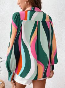 SHEIN Frenchy Mùa hè Sọc Tay áo dài Áo sơ mi - Đỏ và trắng - Xem 4