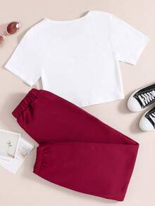 Scoop Neck Butterfly Print Tee & Sweatpant Set - Multicolor - View 2