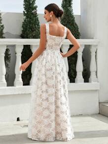 SHEIN Belle 3D Hoa & Long lanh Trang trí Mỹ nhân ngư Phong cách Đẹp Váy dự tiệc - trắng - Xem 4