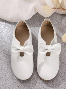 Fashionable White Flat Shoes With Bowknot For Kids