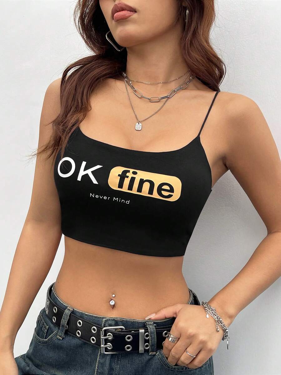 SHEIN Coolane Lá thư In Top Cây trồng Áo ba lỗ - màu đen - Xem 1