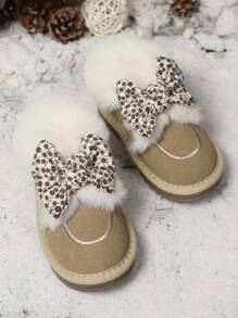 1雙甜美可愛女童冬季雪靴,裝飾有蝴蝶結,保暖又容易穿脫 - 卡其色 - 查看 6