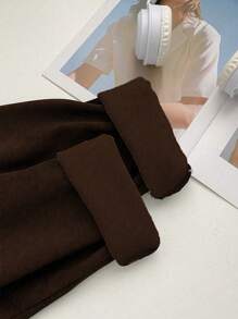 Flirla 大码纯色保暖内衬紧身裤 - 棕色 - 查看 3
