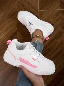 女性時尚白色和粉色舒適系帶運動鞋,輕量化運動鞋 - 白色 - 查看 5