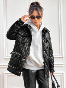 StreetHx 女式多口袋领口加厚棉服外套冬季