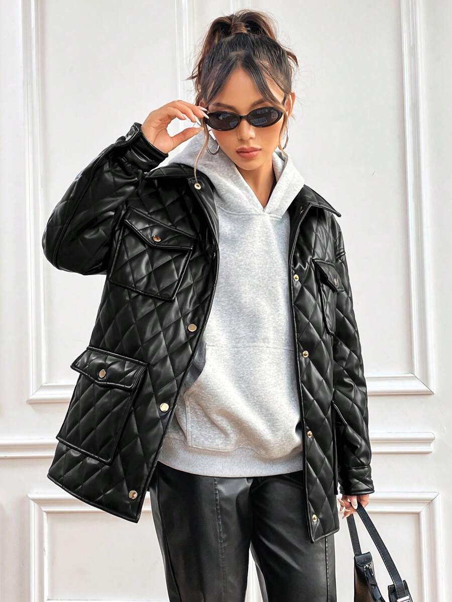 StreetHx 女式多口袋领口加厚棉服外套冬季