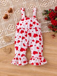 Mono de bebé niña con estampado de corazones y gran decoración de lazo - Rojo - Ver 2