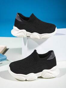 男童透气休闲步行轻便运动鞋（配袜子），秋冬款 - 黑色 - 查看 3