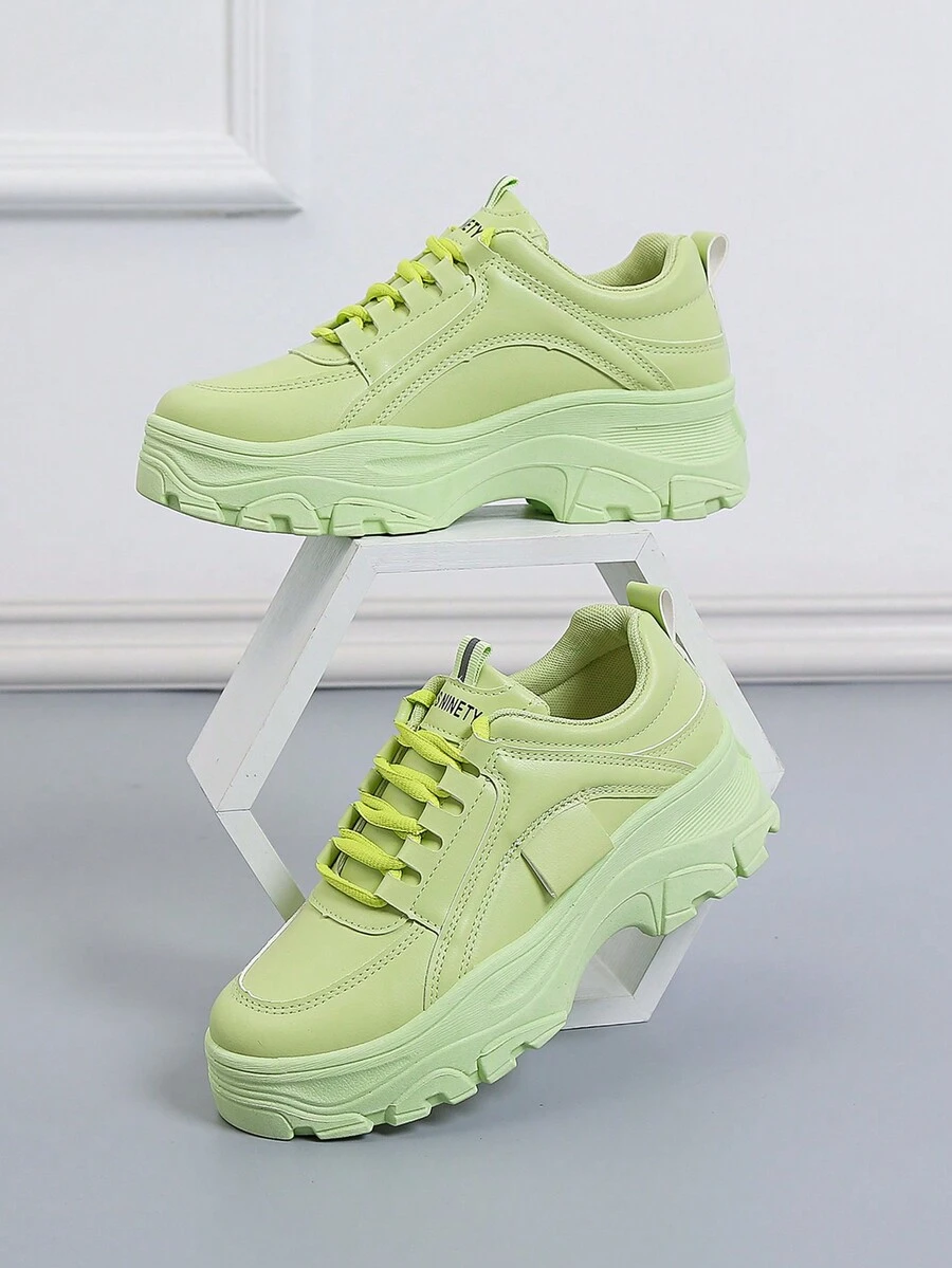 春秋時尚厚底女增高運動鞋綠、灰色女休閒鞋 - 綠色 - 查看 1