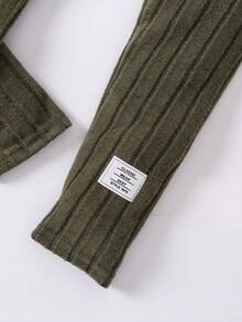 SHEIN Tween Girl Letter Patched Drop Shoulder Hooded Tee & Leggings - Olive Green - View 5