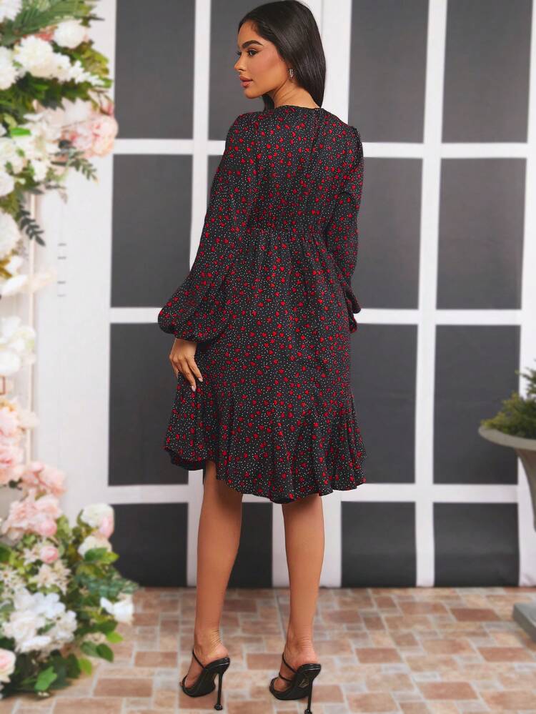Maternity Polka Dot Print Heart Pattern Dress