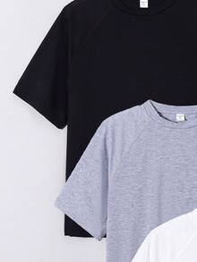 SHEIN 3 件/套 青少年男孩休閒純色短袖 T 卹 - 彩色 - 查看 8