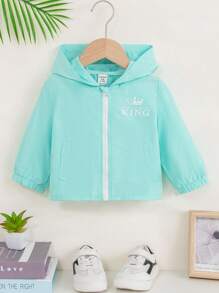 男童酷炫休閒帽衫外套,帶有趣的字母印花,幼童尺寸 - 軍綠色 - 查看 1