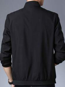 Men's Striped Printed Baseball Collar Jacket - Black - View 2