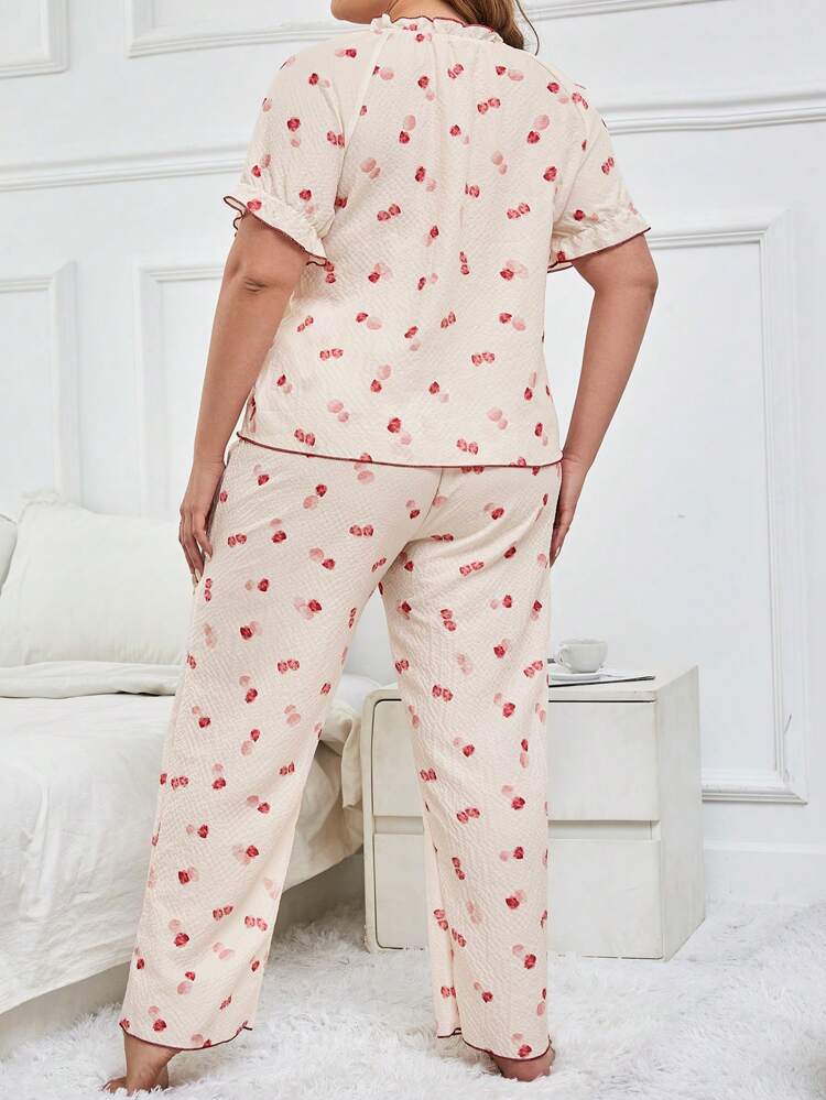 Plus Size Heart Print Pajamas Set