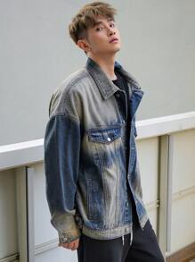 DAZY Jachetă din denim pentru bărbați, cu mânecă lungă și umeri căzuți, haine de toamnă