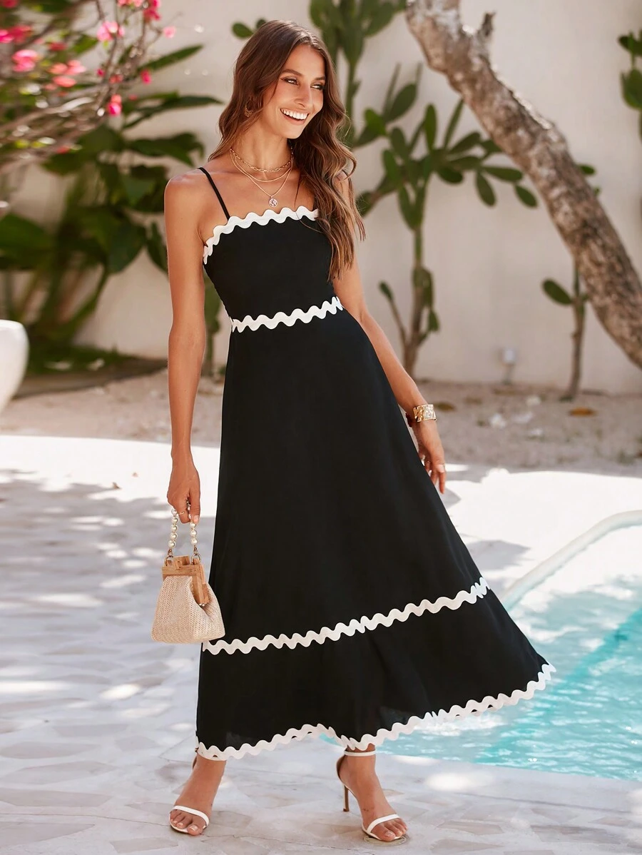 Breezaya Của phụ nữ Khối màu Cắt tỉa Dây đeo Mì Ý  Đầm - màu đen - Xem 1