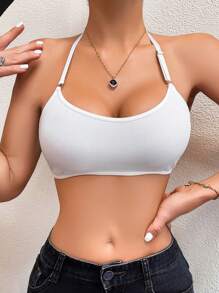 Women's Sleeveless Backless Halter Neck Bra For All Seasons - White - View 4