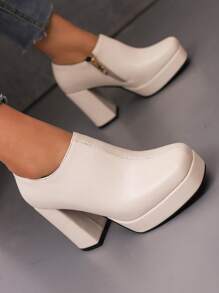 Zapatos De Tacón Beige Para Mujeres, Diseño Simple Y Fácil De Combinar, Para Usar En Primavera Y Otoño - Beis - Ver 1