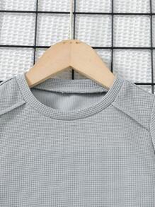 SHEIN 年輕男孩捲邊T恤套裝 - 灰色 - 查看 3