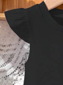 Baby Girl Cartoon Letter Printed Cap Sleeve Dress - Black - View 4