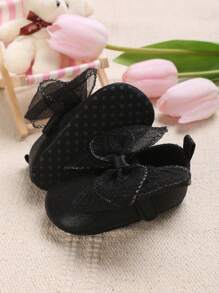 适合0-1岁婴幼儿女童的软底公主鞋，春秋款 - 黑色 - 查看 2