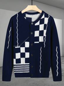 Manfinity Hypemode Men's Plaid & Striped Patchwork Cardigan Sweater - Multicolor - View 1