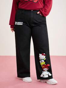 HELLO KITTY AND FRIENDS | SHEIN Plus Cartoon Letter Pattern Straight Leg Jeans