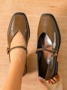 2023年秋冬季節女性高跟鞋 ,厚跟瑪莉珍鞋,帶防滑防水平台,大尺碼41-43號女鞋 - 棕色 - 查看 3