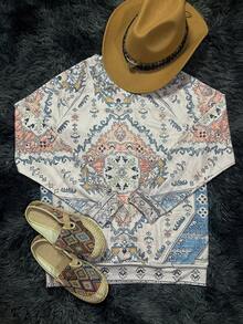 女士時尚休閒經典風印花圓領套頭運動衫 - 彩色 - 查看 2