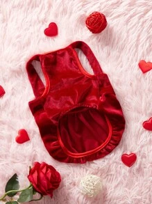 PETSIN Red Velvet 3d Flower Lantern Suspender Skirt, Valentine's Day Pet Cat & Dog Dress