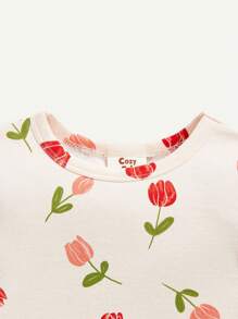 Cozy Pixies Bộ đồ ngủ 4 món in hoa cho bé gái - Áo tay ngắn & quần short - Hồng - Xem 10