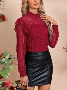 SHEIN Clasi Women's Stand Collar Lace Shirt