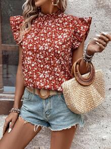 SHEIN Clasi Áo cánh tay lửng in hoa cho nữ - Đỏ - Xem 5