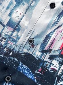 ROMWE MEN Street Life 男士城市夜景印花短袖襯衫 - 彩色 - 查看 6