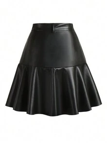 女裝純色百褶褶邊裙 - 黑色 - 查看 2