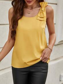 SHEIN Clasi Solid Color Women'S Tank Top For Summer With Bow Decoration
