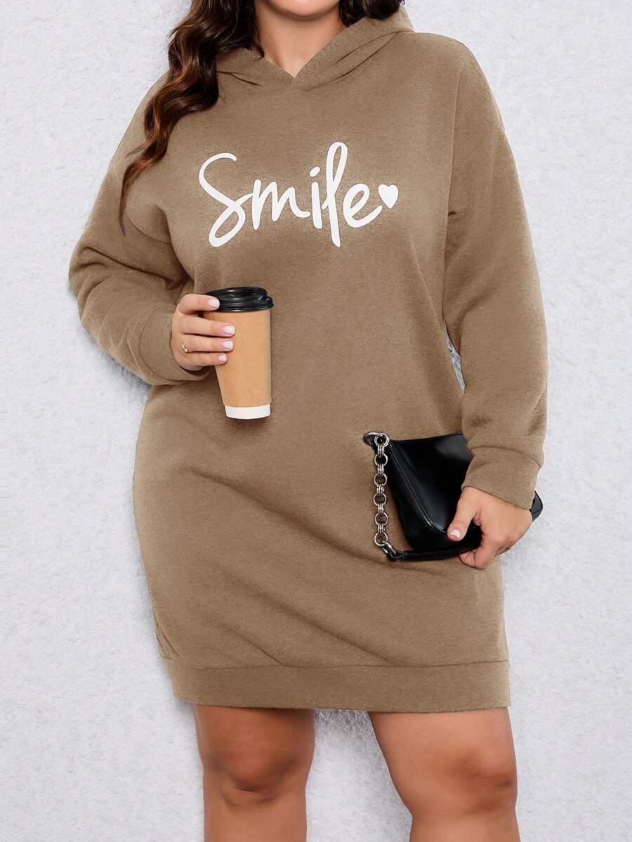 SHEIN LUNE Kích thước lớn Của phụ nữ áo có mũ Dài Áo nỉ Tay áo dài Áo - Màu Khaki - Xem 1