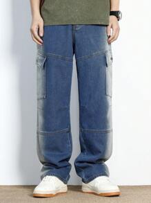 ROMWE MEN Street Life 男士堅韌側袋牛仔褲 - 藍色 - 查看 5