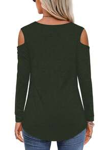 女士露肩时尚长袖 T 恤 - 軍綠色 - 查看 2