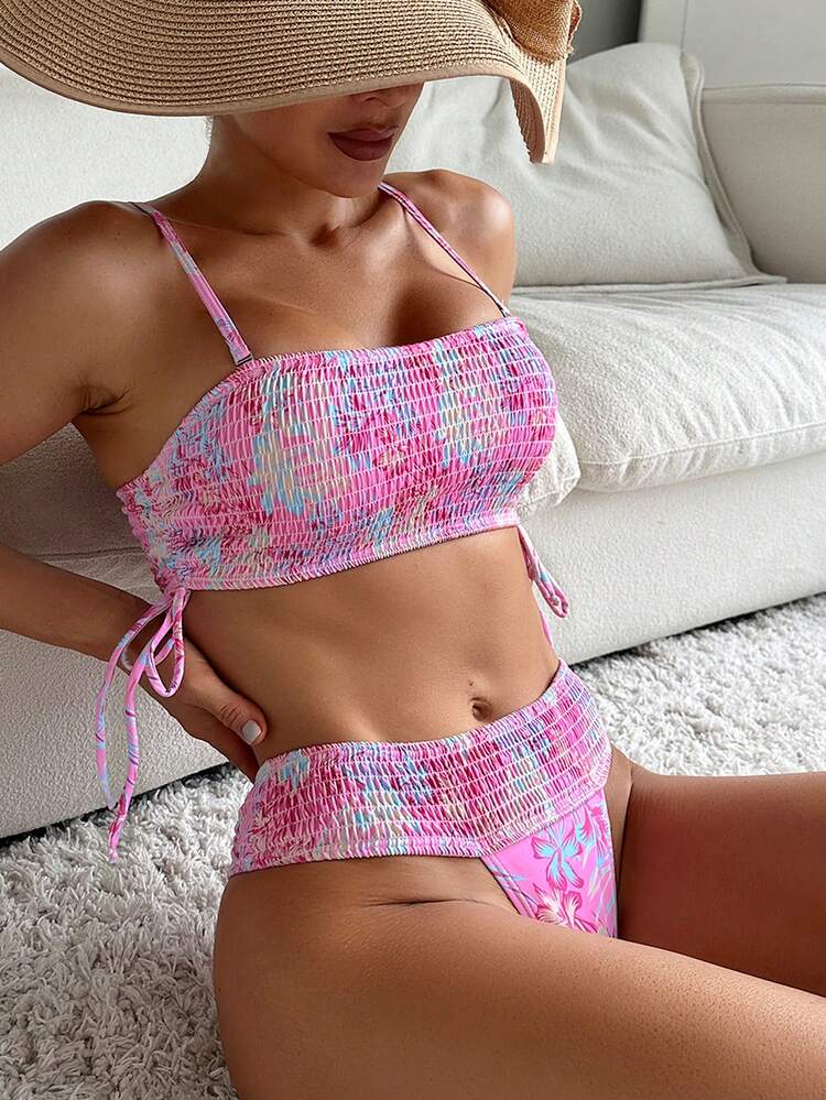 Women's Plant Print Push-Up Bikini Set Summer Beach