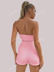 New Arrivals Women's Plush Sexy Strapless Crop Top And Shorts Two Piece Set