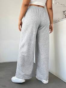 SHEIN EZwear Plus Size Knitted Wide Leg Sweatpants - Grey - View 2