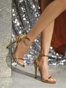 Jin Bei Qi Women's Strap Round Toe Stiletto High Heel Sandals, Sexy, Fashionable, Elegant For Party And Event, Comfortable Gold High Heels Shoes