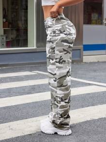 SHEIN ICON Low Waist Camouflage Water Washed Straight Leg Jeans - Multicolor - View 6