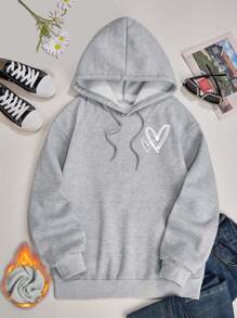 INAWLY 女性愛心印花連帽衫（熱轉印印花工藝） - 淺灰色 - 查看 4